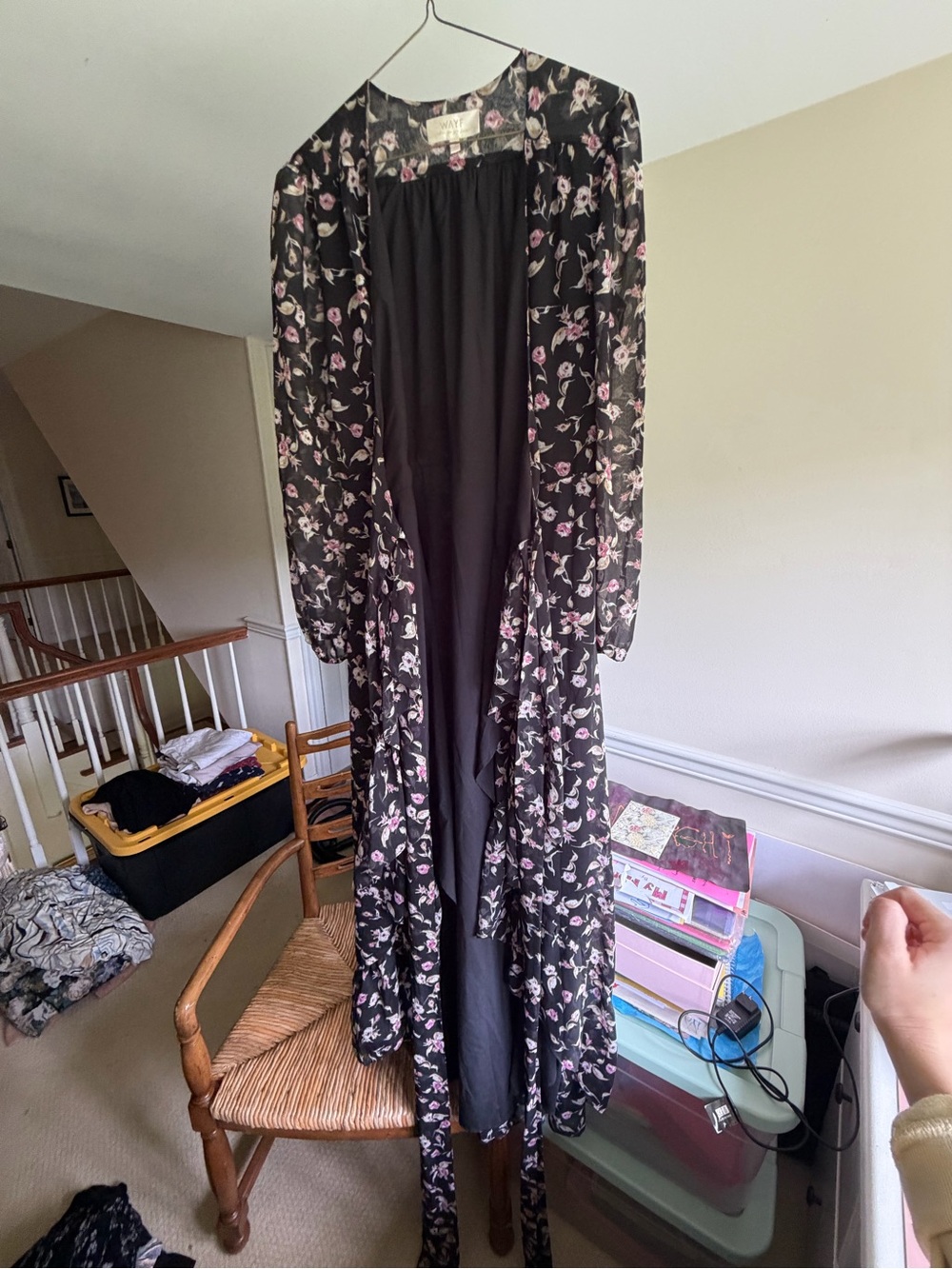Wayf Black Floral Long Kimono Duster